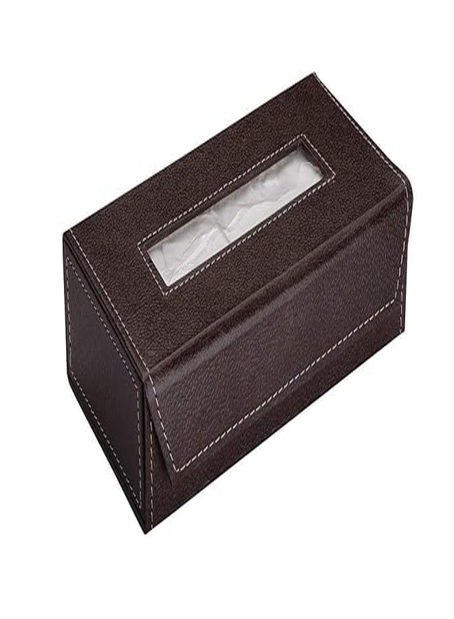 LEEZEL Tissue Box Holder with 2 Ply 100 Pulls Facial Tissue- Tissue Holder - Car Tissue Box Holder - Tissue Dispenser for Bathroom - Vegan Leather Tissue Box - Napkin Box (Brown) - Image 1
